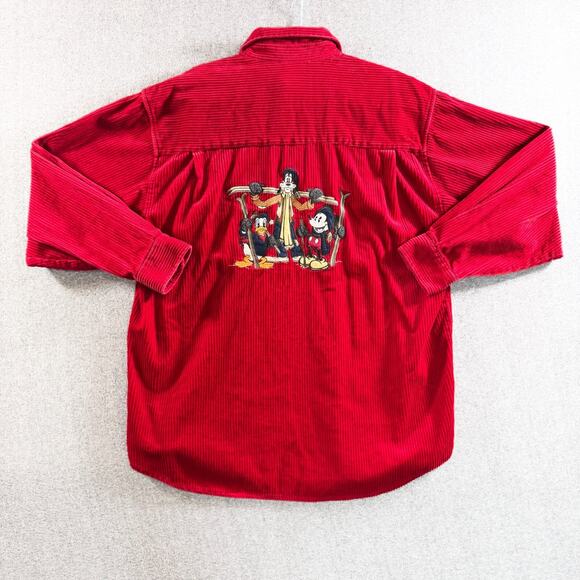 Vintage Disney Shirt Men's Medium Mickey Donald Goofy Red Corduroy Embroidered - Picture 1 of 16
